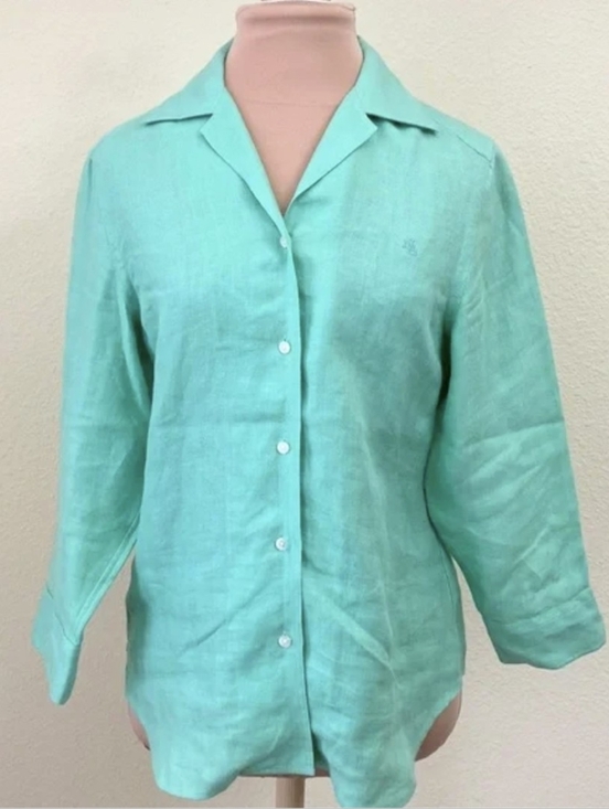 Lauren Ralph Lauren Tops - Lauren Ralph Lauren Linen Light Teal Button Down Top Sz 2X *Q